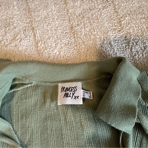 Princess Polly Green Ribbed Button-Front Top - Picture 4 of 5